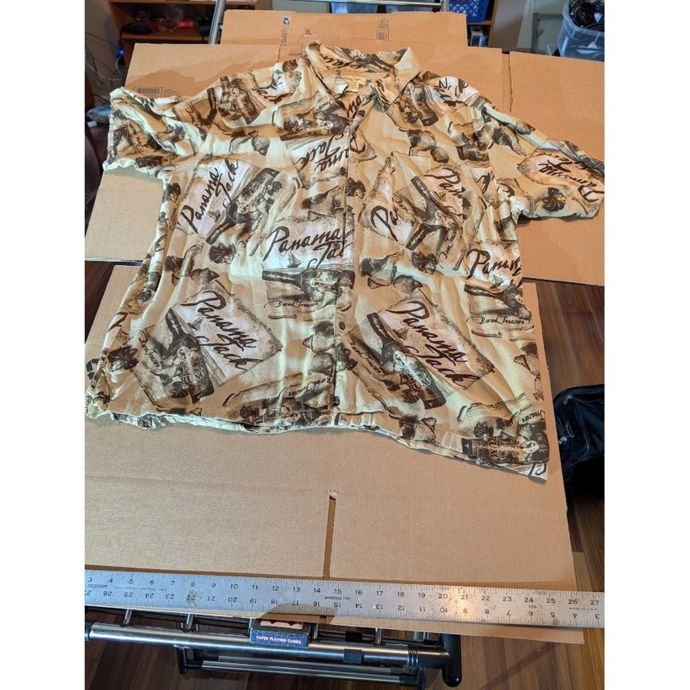 Panama Jack‎ Rum Buried Treasure Men's XXL Tan Tropical Rayon Aloha Shirt Used